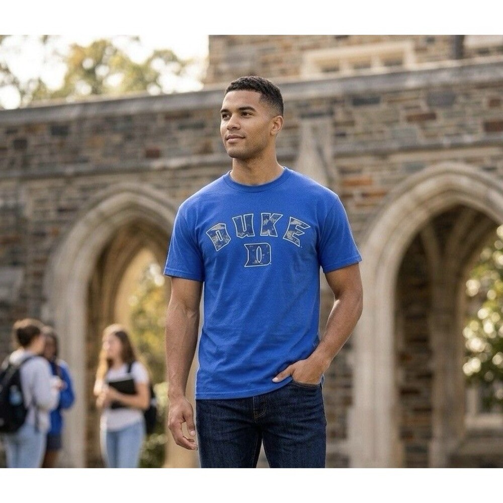Duke Blue Devils T Shirt Digi Camo Logo Royal Blue Mens Small Vintage Champs